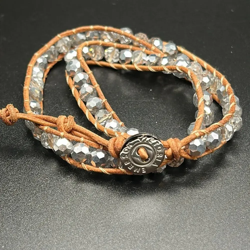 Two Victoria Emerson Wrap Bracelets #422 brown gray clear silver